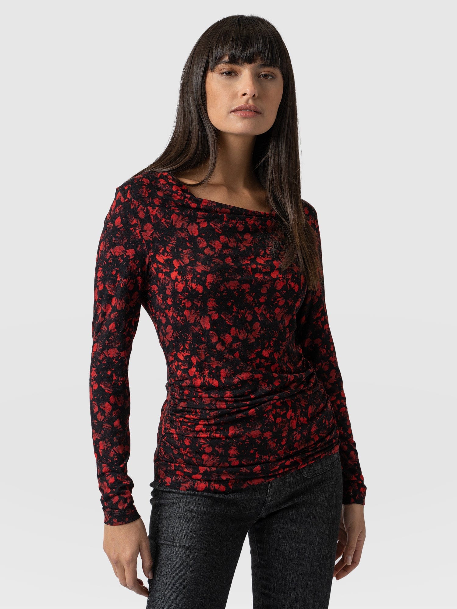 Matilda Ruched Tee - Red Amaryllis